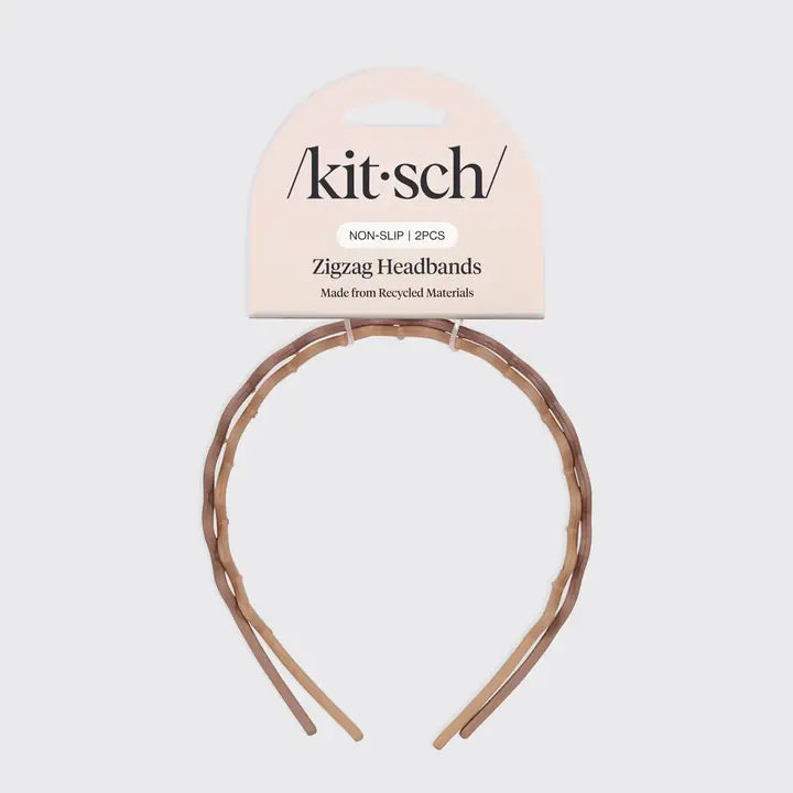 Kitsch Recycled Plastic Zig Zag Headband 2pc - Neutral