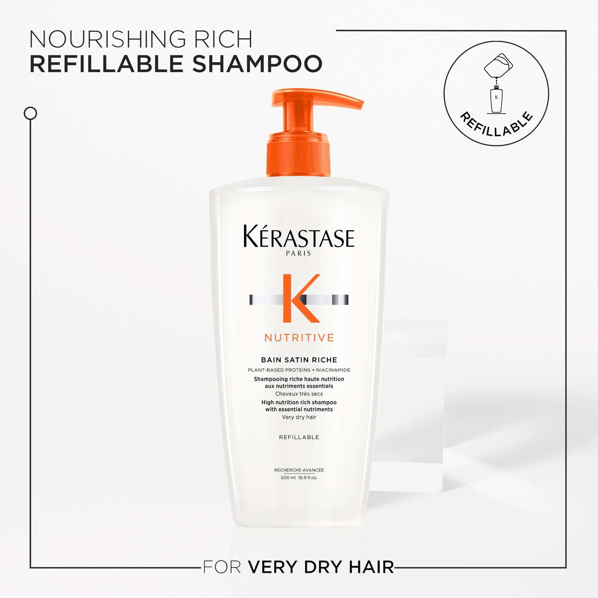 Kérastase Nutritive Bain Satin Riche Shampoo Refillable Bottle for Very Dry Hair 500ml