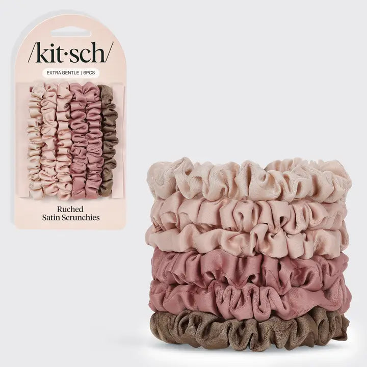 Kitsch Ultra Petite Satin Scrunchies 6pc - Terracotta