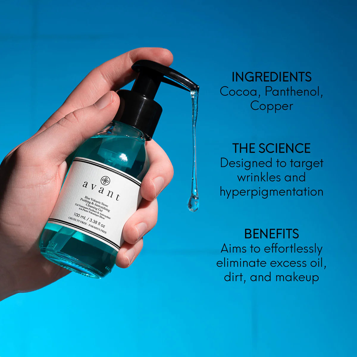 Avant Skincare Blue Volcanic Stone Purifying & Antioxidising Cleansing Gel 100ml features