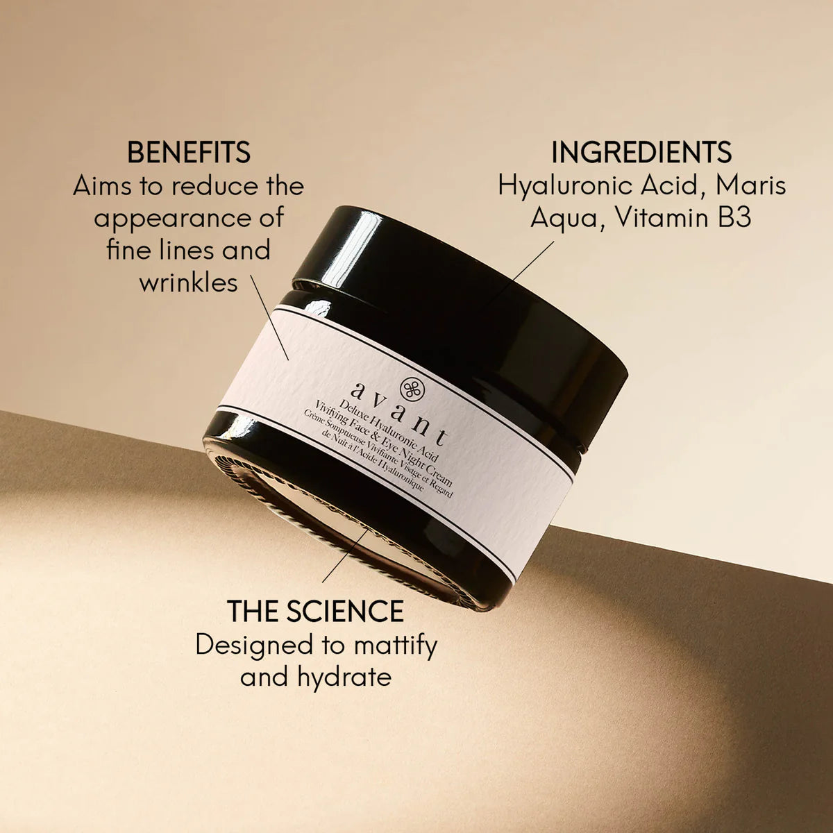 Avant Skincare Deluxe Hyaluronic Acid Vivifying Face & Eye Night Cream 50ml FEATURES