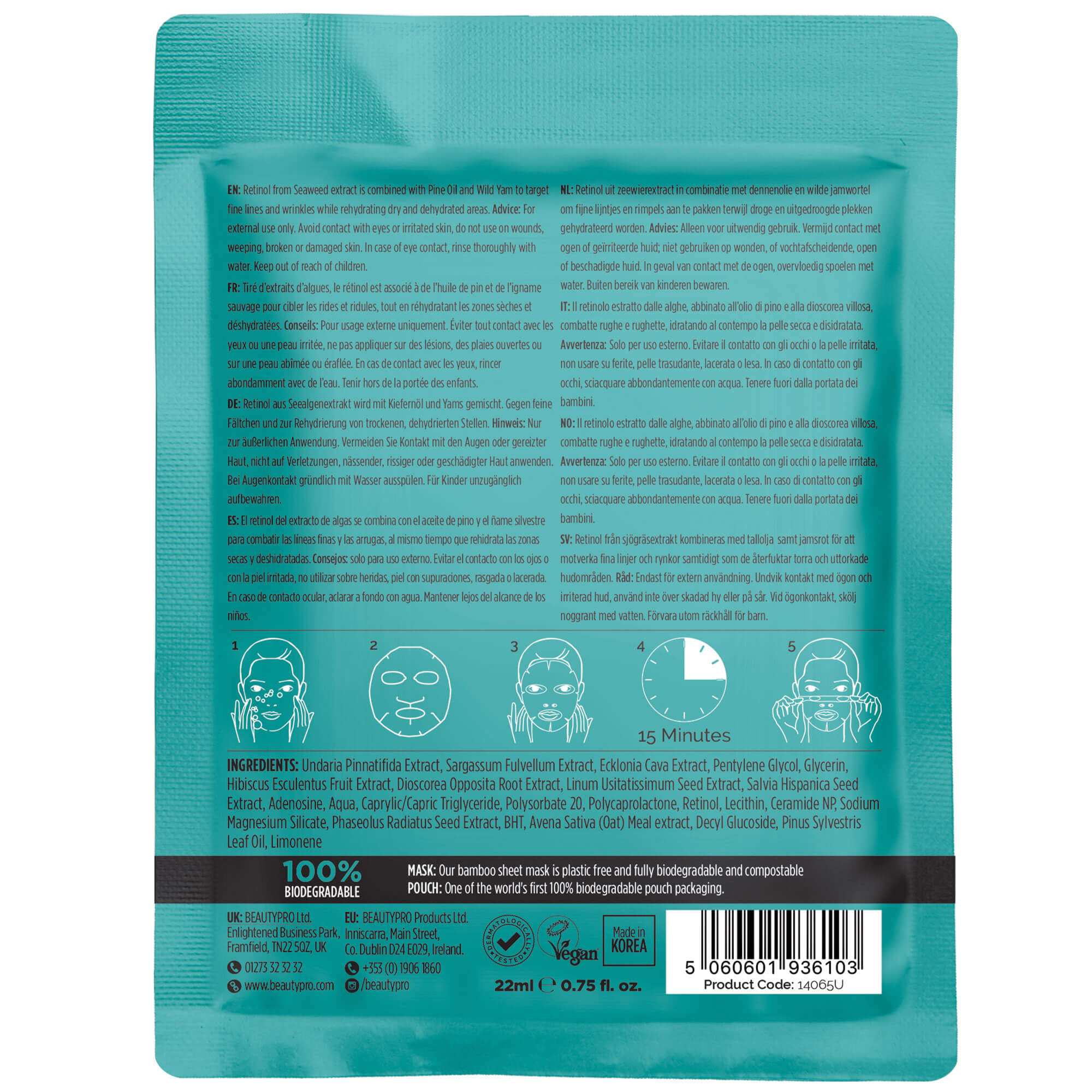BEAUTYPRO Retinol Anti-Ageing Facial Sheet Mask BACK