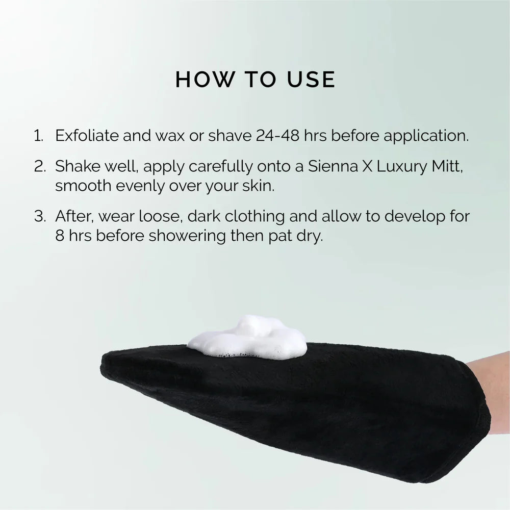 Sienna X Dark Self Tan Clear Water Mousse 190ml How to use