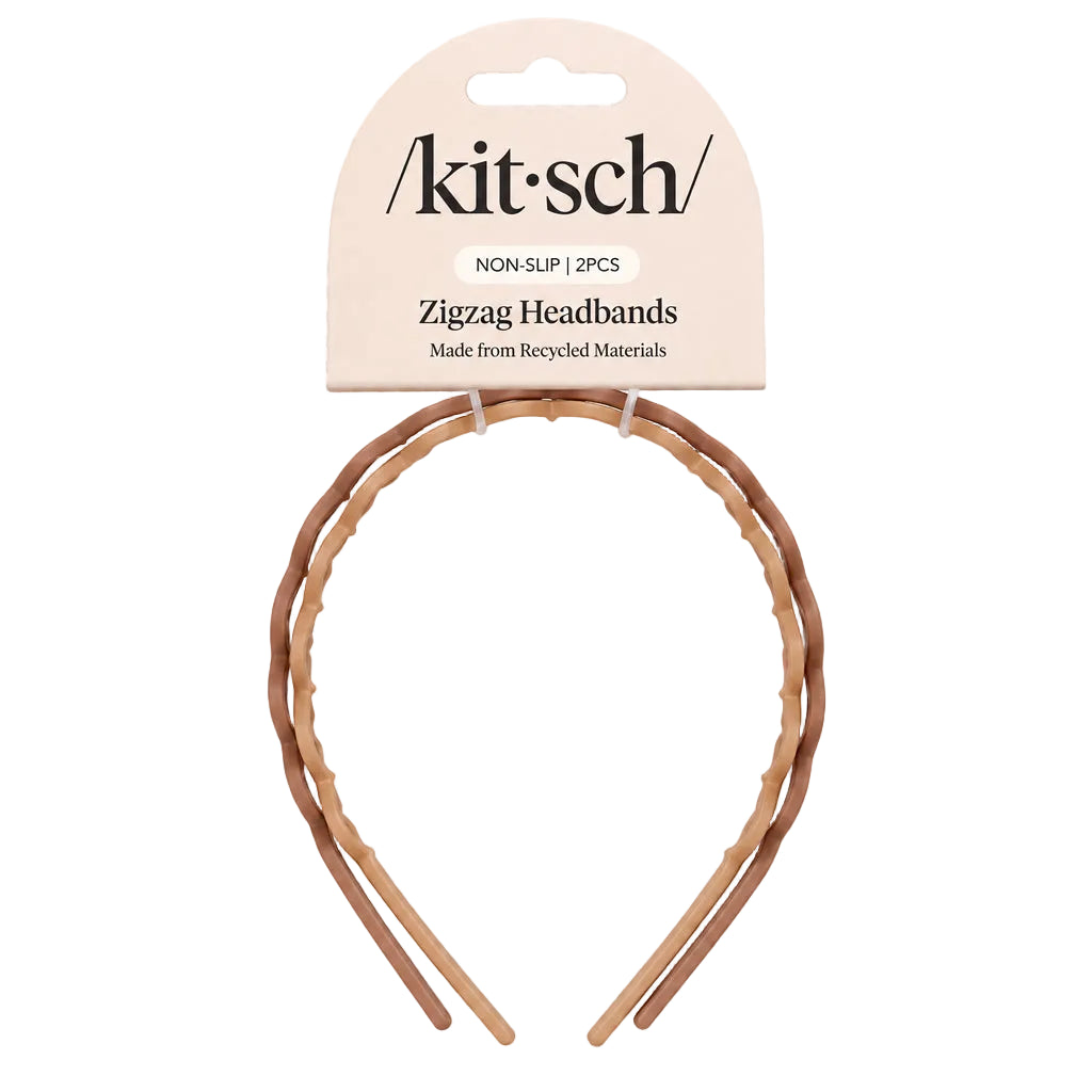 Kitsch Recycled Plastic Zig Zag Headband 2pc - Neutral