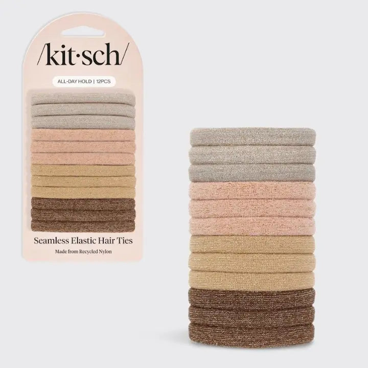 Kitsch Recycled Nylon Glitter Medium Elastics 12pc- Neutral