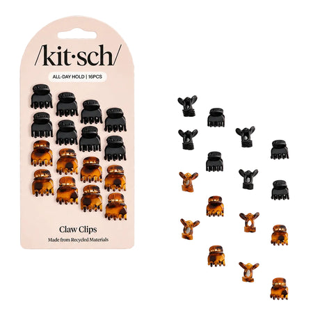 Kitsch Recycled Plastic Micro Classic Claw Clips 16pc Set - Black & Tort