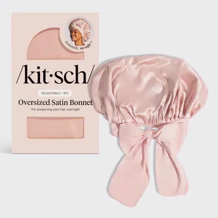 Kitsch Adjustable Oversized Satin Bonnet- Blush