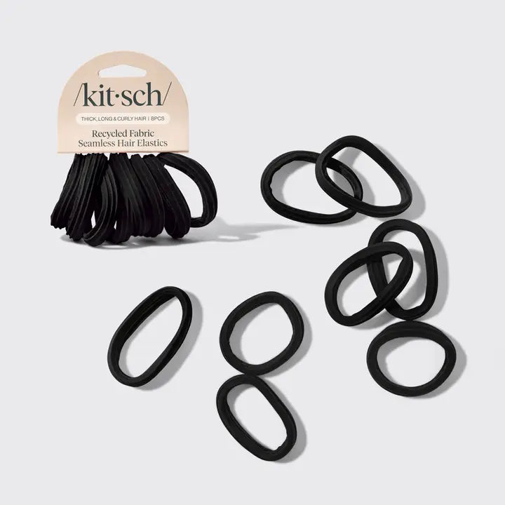Kitsch Recycled Seamless Hair Elastics 8pc Set - Black