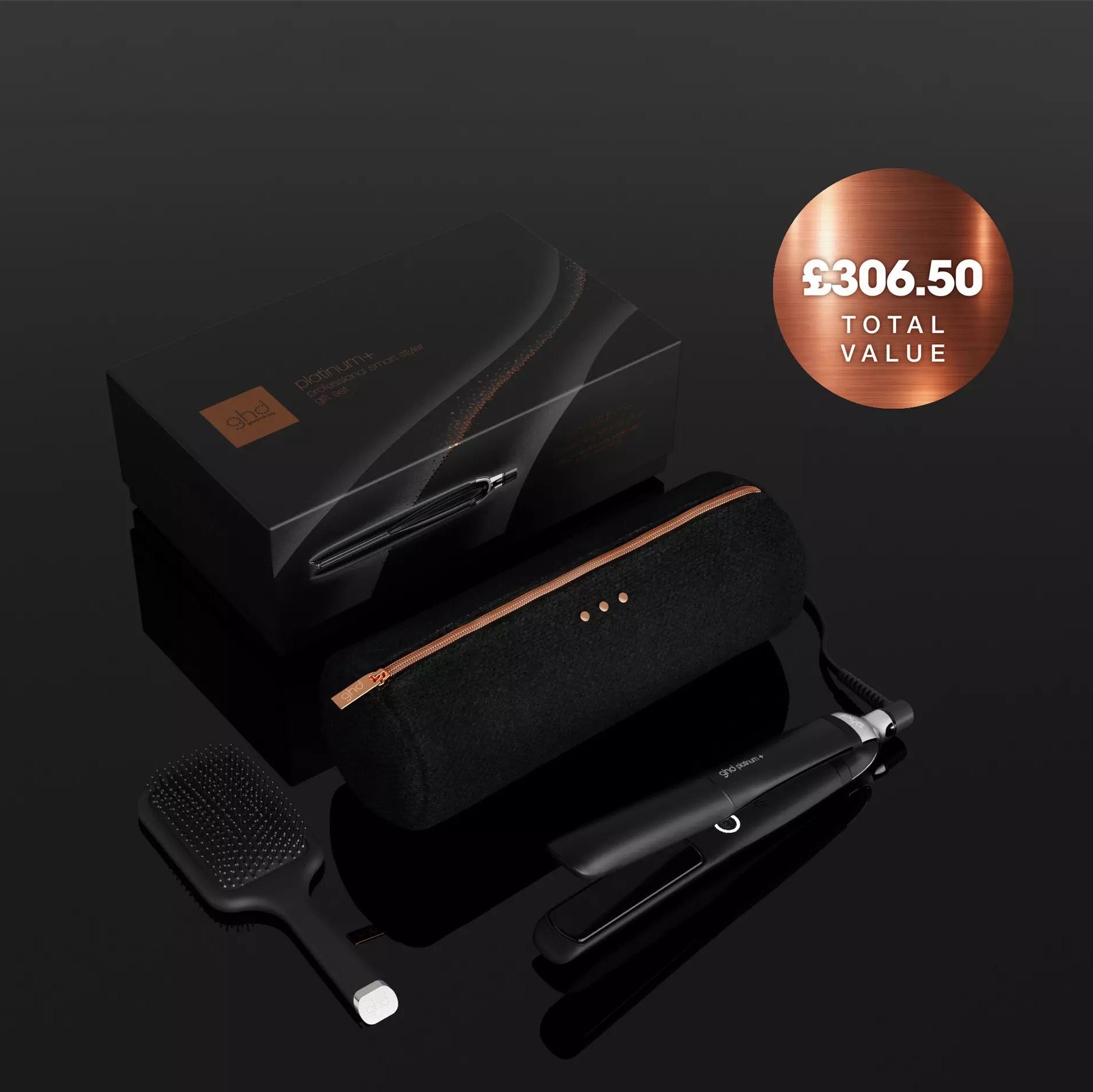 ghd Platinum+ Hair Straightener Festive Gift Set in Black