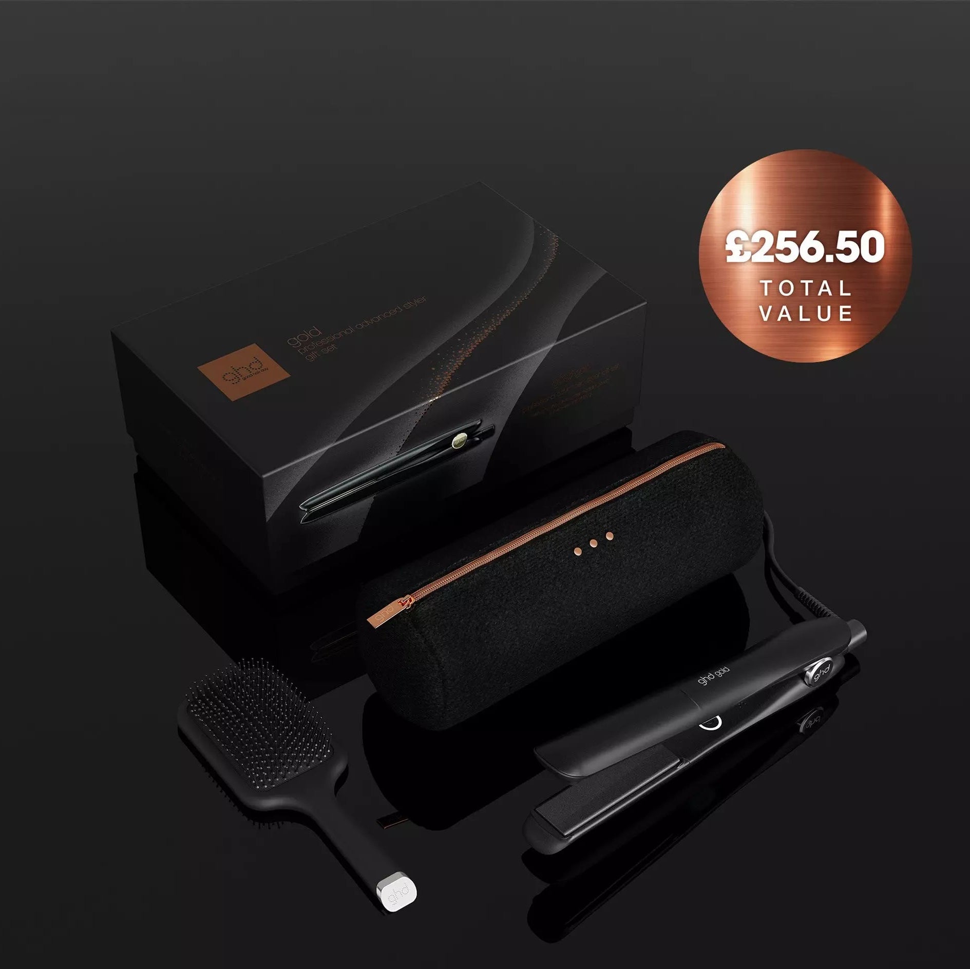 ghd Gold Hair Straightener Festive Gift Set in Black