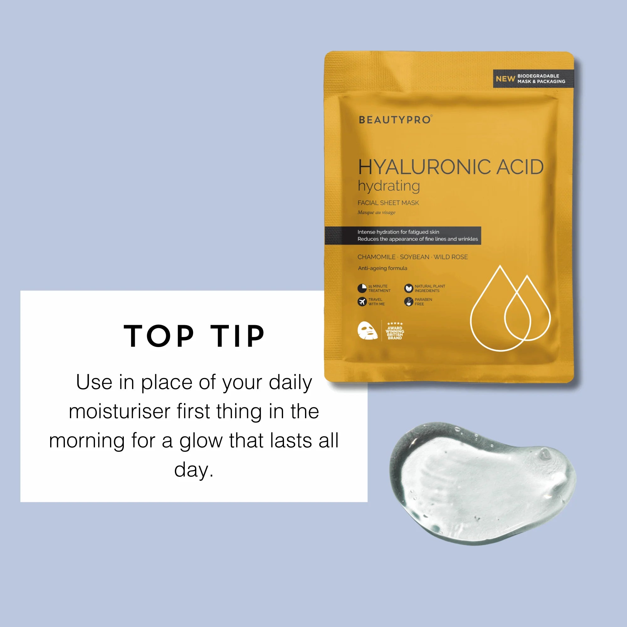 BEAUTYPRO Hyaluronic Acid Hydrating Face Mask top tip
