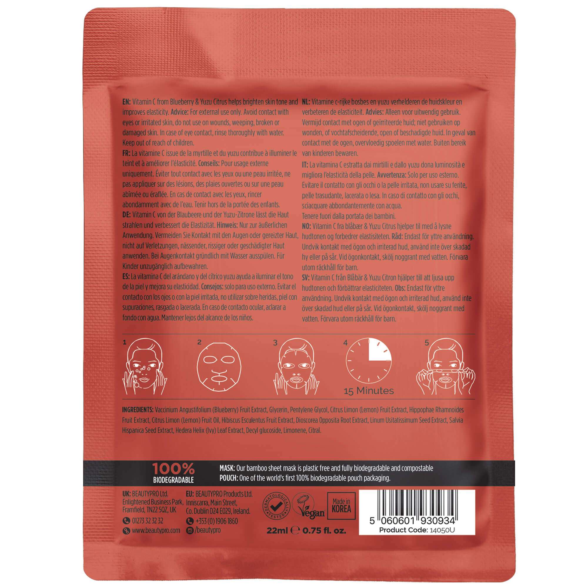 Beautypro Vitamin C Brightening Facial Sheet Mask BACK
