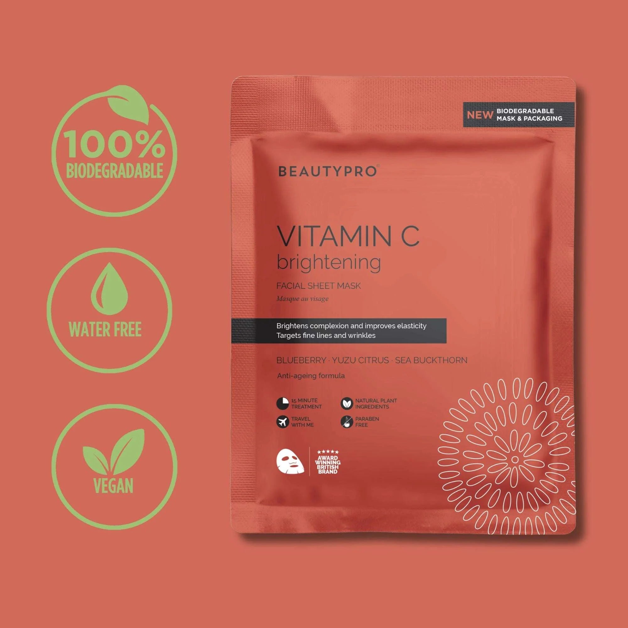 Beautypro Vitamin C Brightening Facial Sheet Mask features