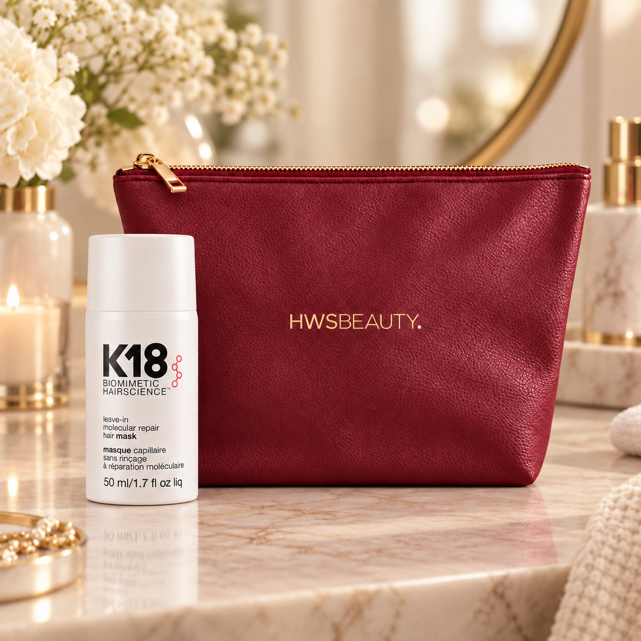K18 Leave-in Molecular Repair Hair Mask 50ml + Free HWS Beauty Cosmetic Bag