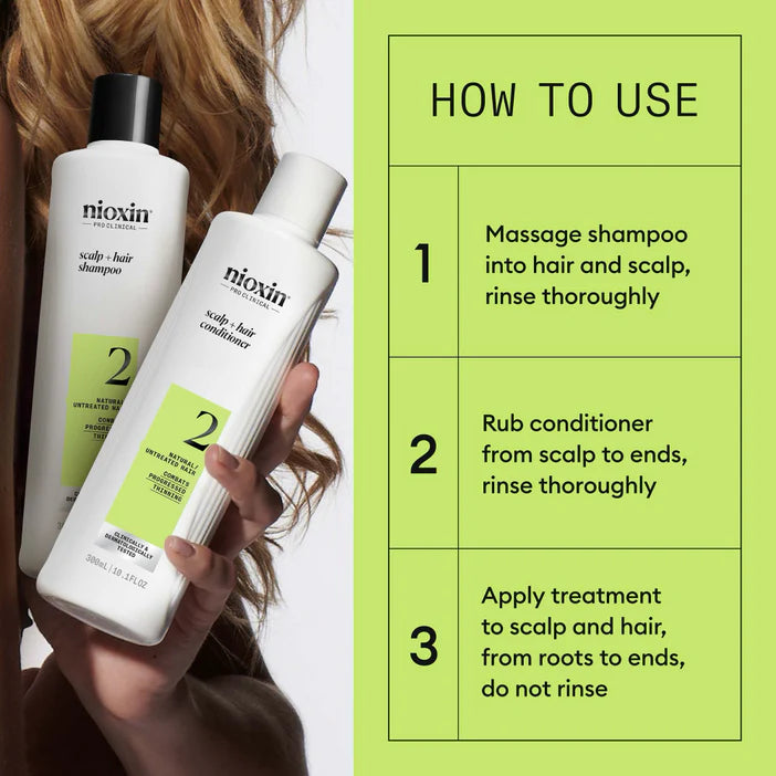 Nioxin 3-Part System 2 Kit for Natural Hair with Progressed Thinning how to