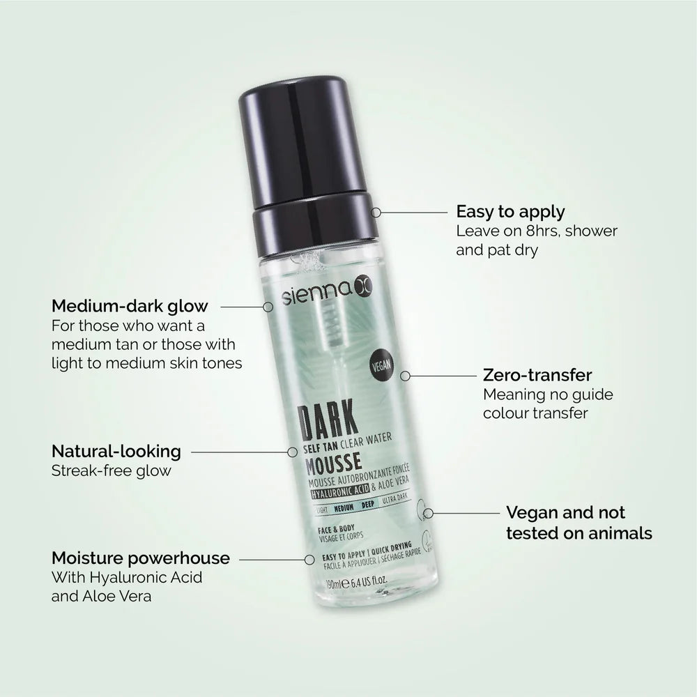 Sienna X Dark Self Tan Clear Water Mousse 190ml Benefits
