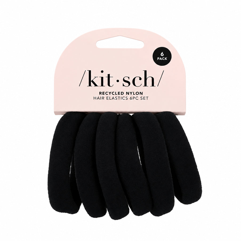 Kitsch Recycled Nylon Thick Hair Elastics 6pc Set- Black