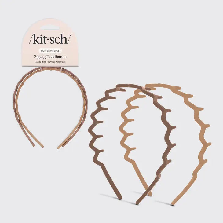 Kitsch Recycled Plastic Zig Zag Headband 2pc - Neutral