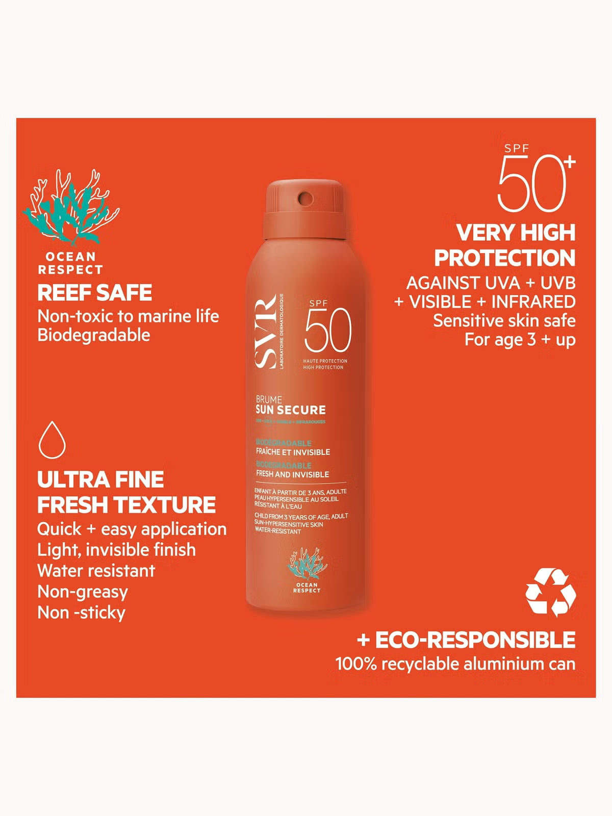 SVR SPF50 Brume Sun Secure Invisible 200ml