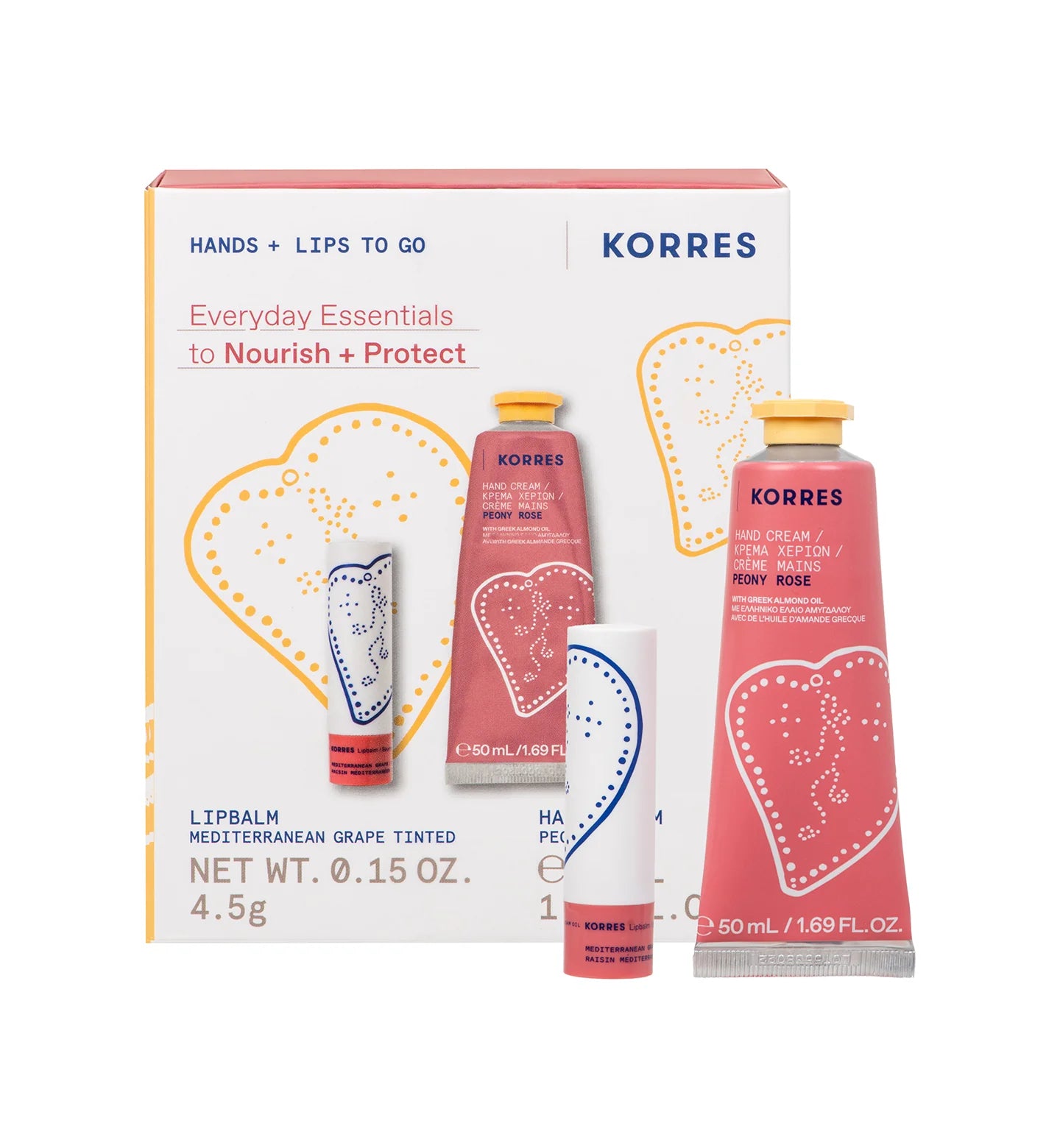 Korres Everyday Essentials Set Hand and Lips To Go Peony Rose + Mediterranean Grape